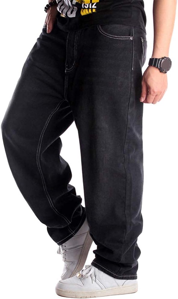 Men Baggy Hip Hop Jeans Casual Loose Fit Embroidered Skateboard Denim Pants