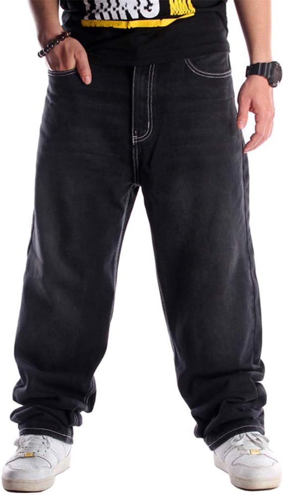 Men Baggy Hip Hop Jeans Casual Loose Fit Embroidered Skateboard Denim Pants - Image 2