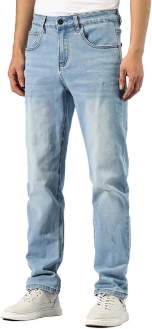 Men Baggy Slim Fit Stretch Work Jeans - Straight Loose Blue Elastic