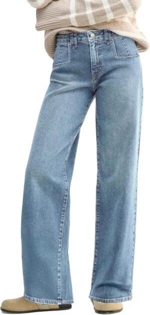 Baggy Jeans Women Straight Leg Mid Rise Cute Trendy Y2K Boyfriend Loose Fit Denim Pants Wide Leg High Waisted Stretchy