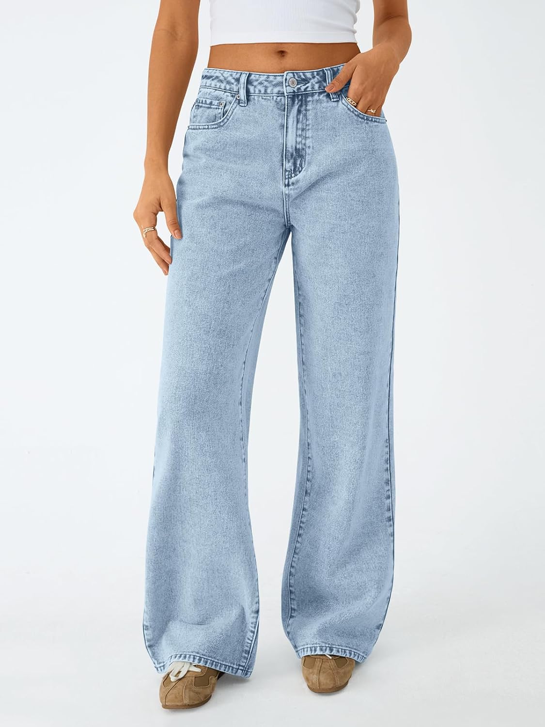 Women's High Waisted Straight Wide Leg Jeans, Comfort Stretch Baggy Denim Pants - Image 2