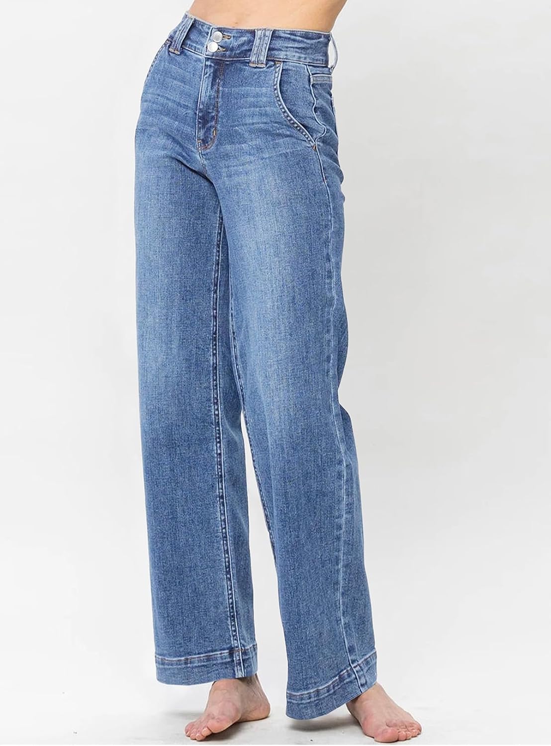 Astylish Jeans for Women Wide Leg High Waisted Stretchy Straight Leg Jean Baggy Trendy Denim Pants with Slanted Pockets - Image 2