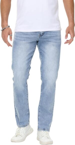 Men Stretch Regular Fit Straight-Leg Cotton Fashion Comfort Flex Waist Denim Pants Jeans