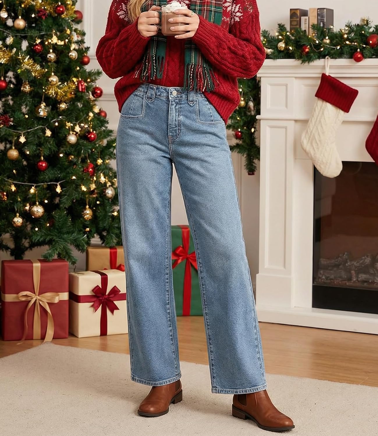 Baggy Jeans Women Straight Leg Mid Rise Cute Trendy Y2K Boyfriend Loose Fit Denim Pants Wide Leg High Waisted Stretchy - Image 2
